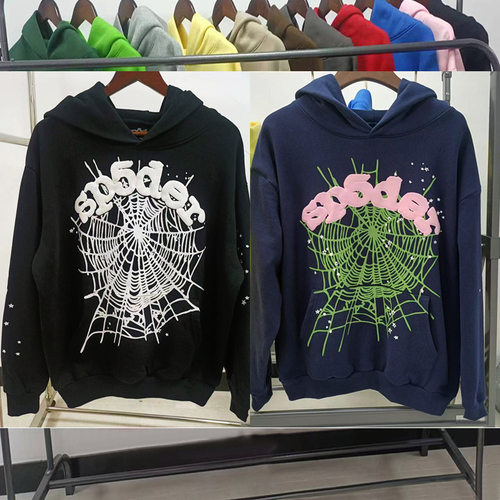外贸原版450G重磅加绒加厚卫衣发泡印蜘蛛网连帽衫Sp5der hoodies