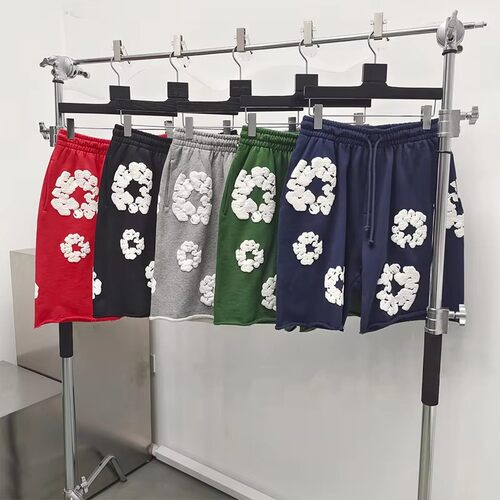 DENIM TEARS侃爷kanye同款木棉花满印发泡印花牛仔眼泪休闲短裤男