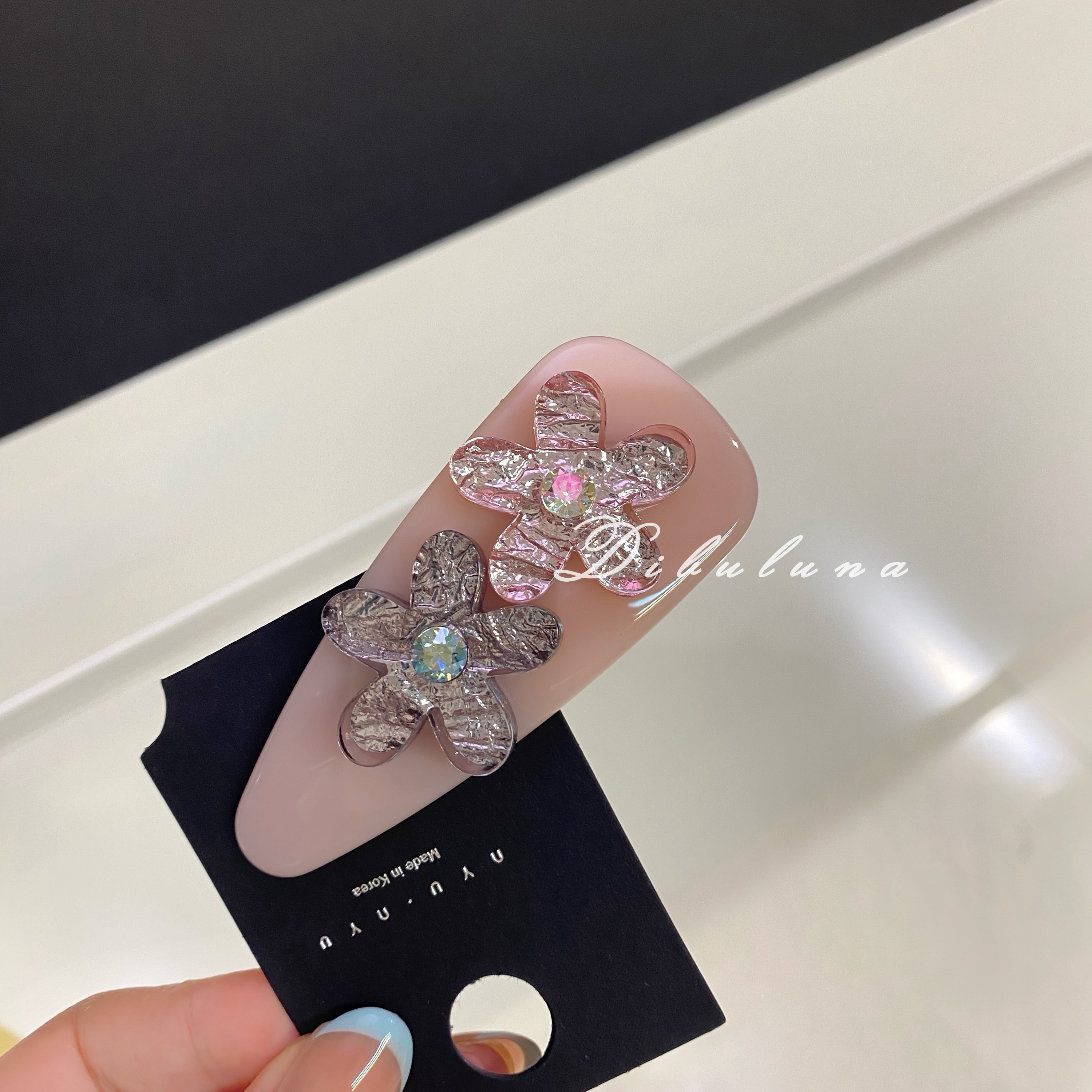 韩国东大门高品质K9锆亮闪闪幻彩花朵发夹刘海边夹高级感甜酷发饰