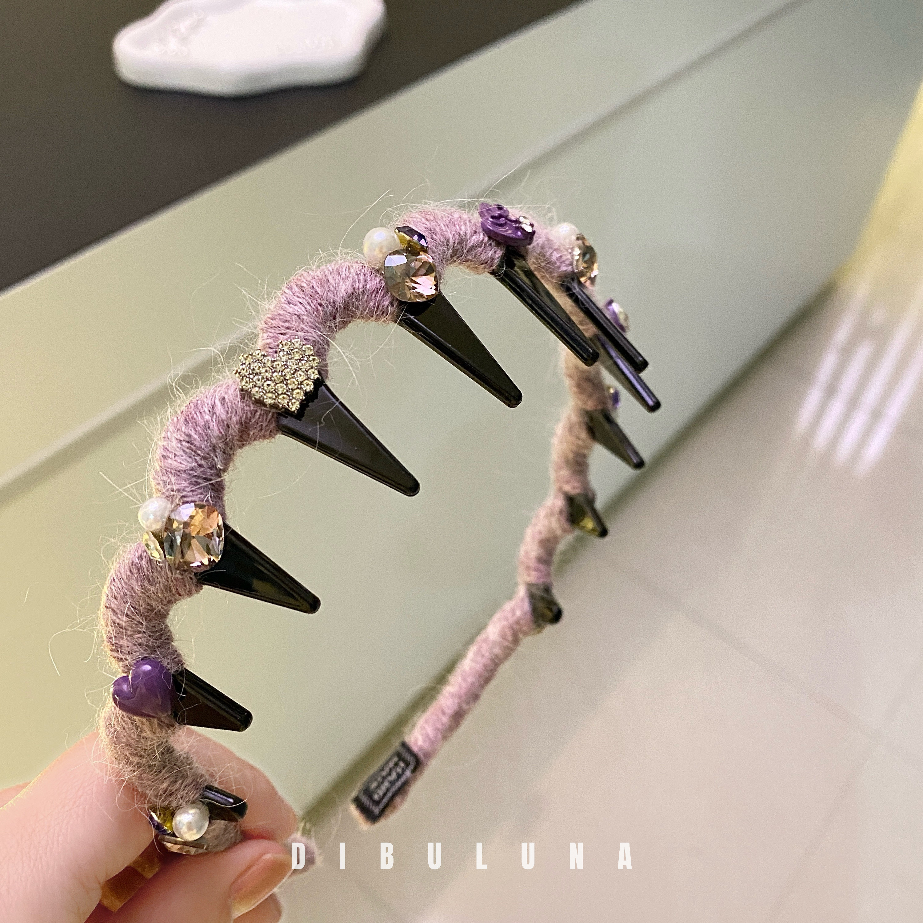 韩版东大门气质优雅紫色毛线闪钻爱心防滑发箍女精致外出碎发发卡