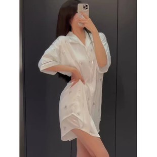裙宽松睡衣家居服套装 2025新款 性感男友风衬衫 睡裙女夏季 冰丝薄款