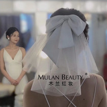 Licensed headdress bride super fairy double short satin bow photography Bridal Wedding headdress Photo Props