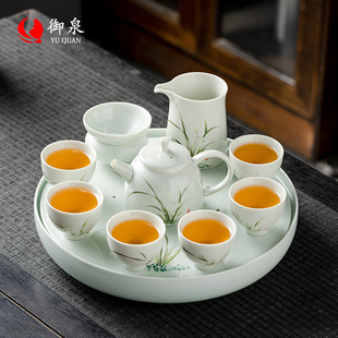 御泉青瓷功夫茶具套装家用客厅陶瓷茶壶盖碗茶杯轻奢高档茶盘整套