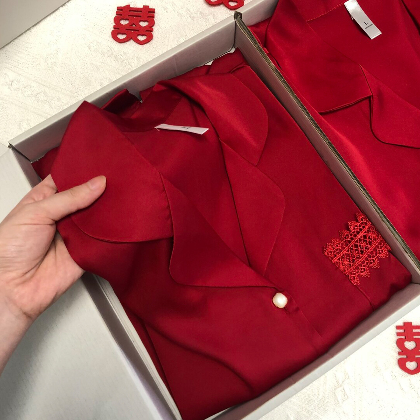 猫人冰丝睡衣情侣新婚结婚套装春秋款红色本命年高级感家居服礼盒