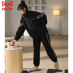 猫人珊瑚绒睡衣女秋冬季加厚加绒2025新款宽松大码家居服可外穿冬