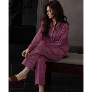 猫人纯棉睡衣女春秋款带胸垫长袖2026新款开衫家居服可外穿高级感