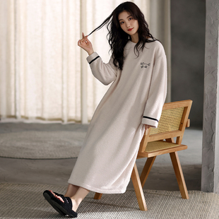 猫人珊瑚绒睡裙女款秋冬季加厚加绒2024新款法兰绒加长款连衣裙冬