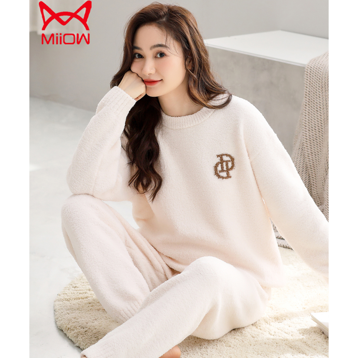 猫人珊瑚绒睡衣女秋冬款加厚加绒