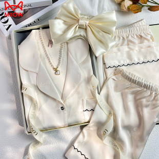 真丝高级感家居服送妈妈礼盒装 猫人冰丝睡衣女带胸垫夏季 2025新款