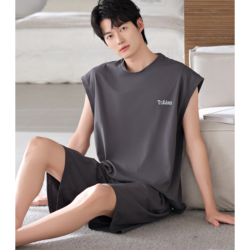 猫人纯棉男士睡衣夏季薄款无袖背心短裤2026新款高级感宽松家居服