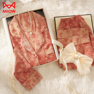 薄款 春夏季 送妈妈母亲节礼盒 2025新款 猫人冰丝睡衣女带胸垫春秋款