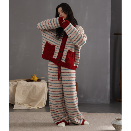 猫人半边绒睡衣女秋冬季加厚加绒