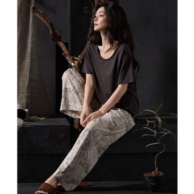 猫人带胸垫睡衣女夏季莫代尔棉短袖长裤薄款2025新款可外穿家居服