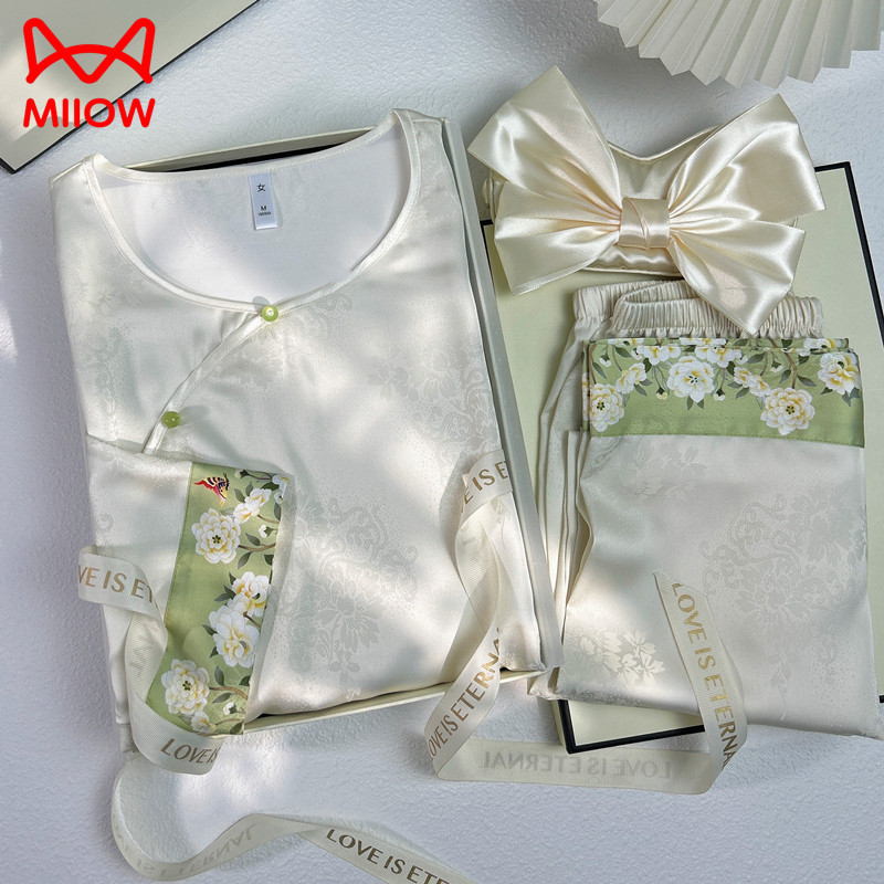 猫人新中式真丝睡衣女2025新款春夏季冰丝送妈妈家居服母亲节礼盒