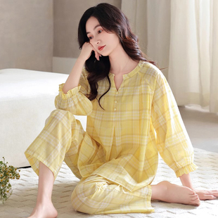 2025新款 猫人梭织纯棉睡衣女带胸垫夏季 长裤 七分袖 全棉家居服 薄款