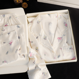 高级感礼盒装 猫人冰丝睡衣女长袖 2025新款 春秋薄款 送女友礼物 长裤