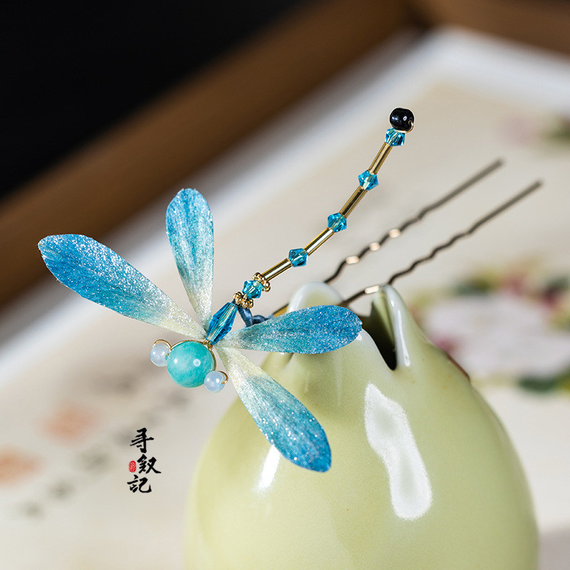 非遗绒花蜻蜓发簪新中式汉服图片