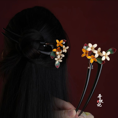 非遗手工蚕丝绒花U型发簪汉服