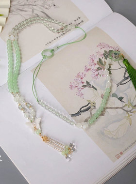 莲花新中式古风流苏压襟毛衣项链