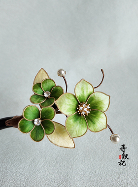 非遗蚕丝绒花掐丝檀木发簪