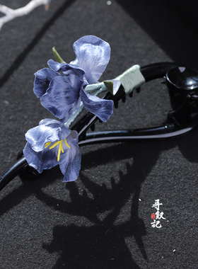 非遗绒花深蓝鸢尾花抓夹发头饰