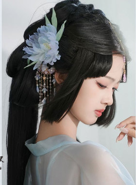 古风紫色昙花发饰仙气烫花发夹汉服配饰簪花国风旗袍唐风手工头花