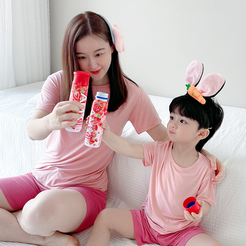 CAMKIDS儿童莫代尔睡衣男女童夏季薄款短袖家居服空调宽松套装