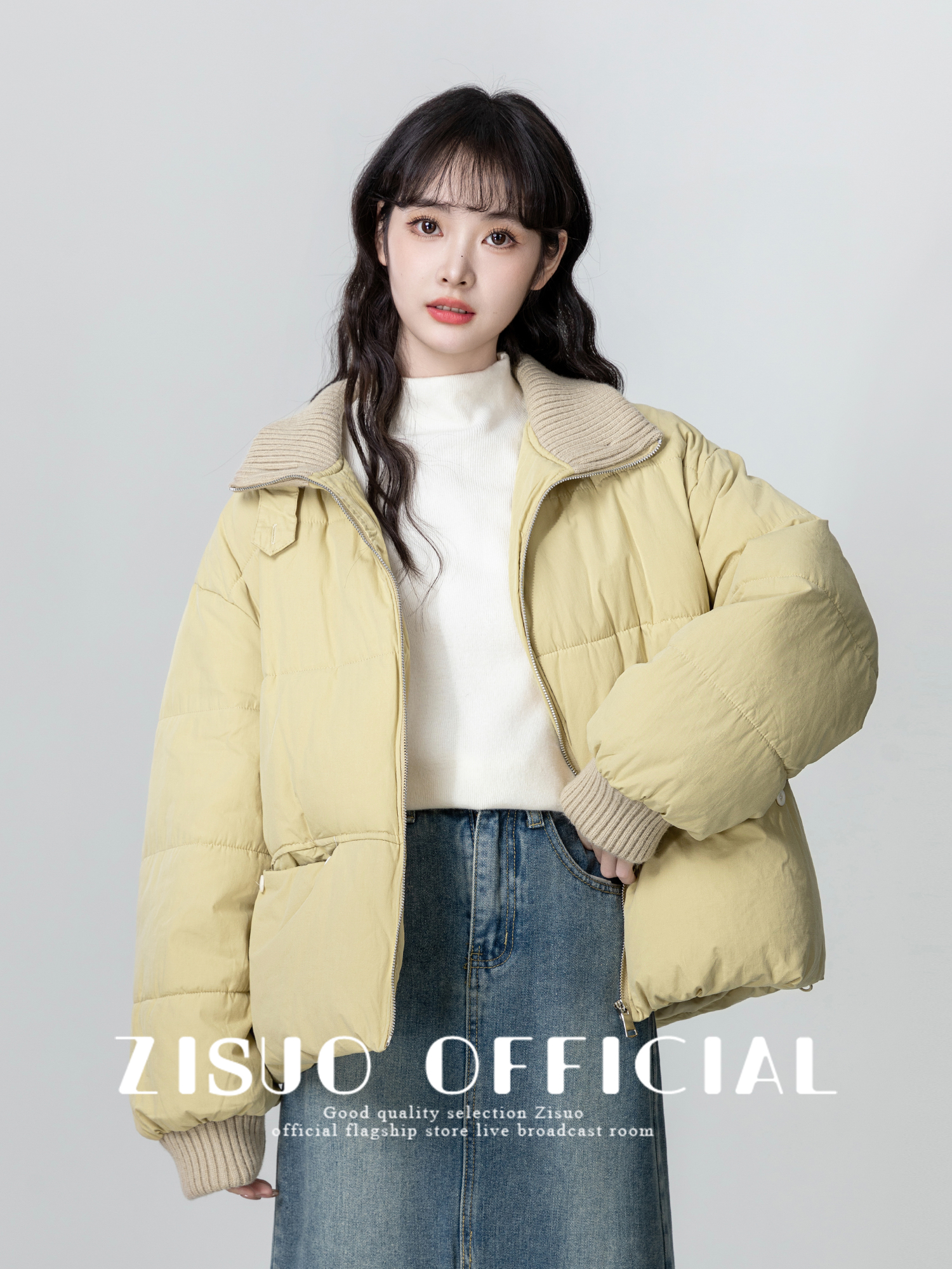 奶黄色覆古翻领棉服外套女冬2025冬季新款保暖加厚面包服棉衣上衣