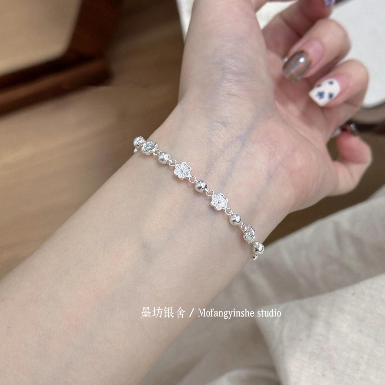 足銀999桃花轉運珠蝴蝶手鏈禮物