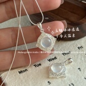 足银990冰透白玉髓菱形吊坠项链白月光秋冬贵气高级感百搭锁骨链