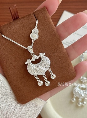 足银999花丝百合花银锁锁愿吊坠