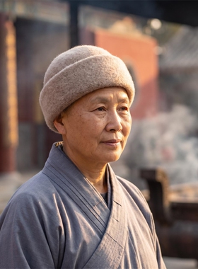 比丘尼毛线平檐帽僧人平帽冬季僧人帽禅修出行抗寒平檐帽2026新款