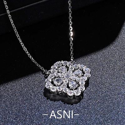 不掉色S925纯银四叶草loop18K白金项链女轻奢小众满钻高级设计感