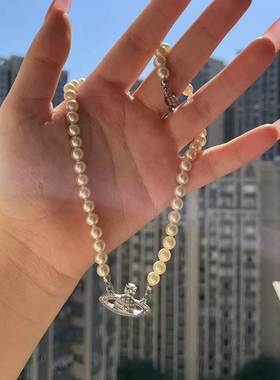 西某后土星珍珠项链轻奢小众锁骨链复古高级女S华洛珍珠