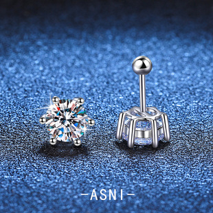 不过敏莫桑石18k白金耳钉仿真钻石纯银男女同款 螺丝螺纹铂金耳环