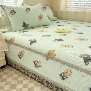 榻榻米专用床盖单件莱赛尔天丝夹棉大尺寸炕单防滑花边床垫三件套