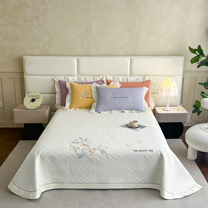 欧式纯棉床盖绗缝绣花全棉家用床盖床罩衍缝被榻榻米床单水洗防滑