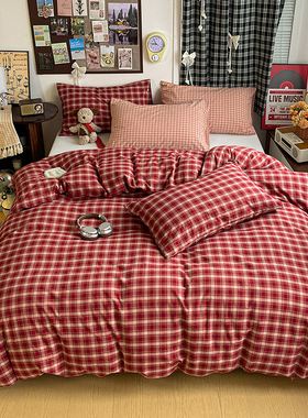 全棉色织格子水洗棉被套单件纯棉全棉新款枕套单人被芯罩150x200