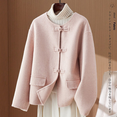 双面毛呢外套女2025春季新款小个子短款上衣中式盘扣国风羊绒大衣