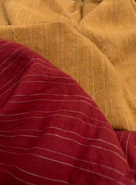 姜黄条纹红色条纹亚麻半米价格1.4宽服装面料