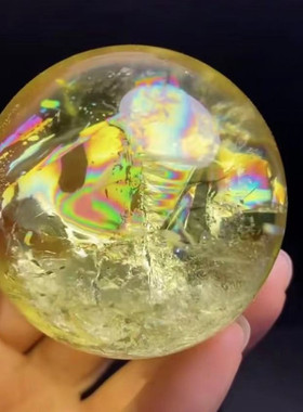 天然黄水晶球摆件客厅家居办公室装饰品原石打磨开业送礼