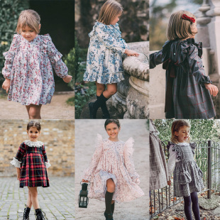 连衣裙3 英国Benedita秋冬儿童女童英伦花边格纹中袖 8岁 现货 4折