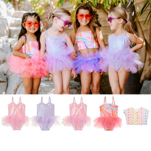 夏款 5折 Plum Love 女童纱纱裙边连体游泳衣防晒 发发家现货美国I