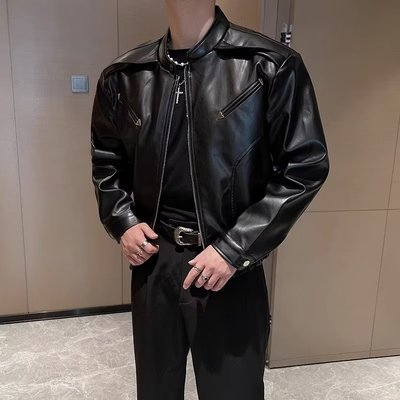 高级感短款皮衣男个性痞帅