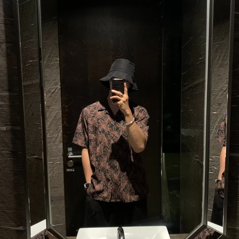 vintage古着泰国花衬衫男高级感