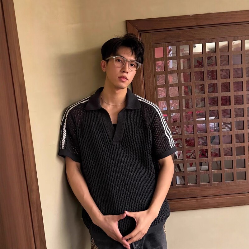明星同款痞帅镂空网状针织短袖