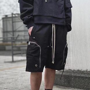 夏季暗黑嘻哈R风格松紧带大口袋多拉链男士休闲工装裤休闲五分裤