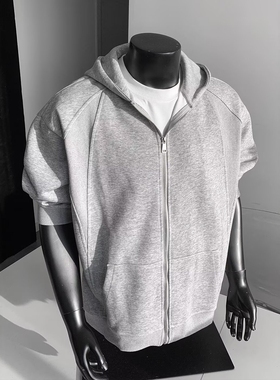 美式灰色结构分割开衫卫衣男2025新款秋季重磅连帽衫宽松运动外套