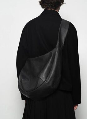 复古ins包休闲斜挎包大容量单肩托特水洗斑驳斜挎打褶皮质流浪包