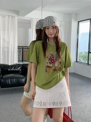 SY韩系新款时尚高品质圆领宽松休闲印花短袖T恤女百搭上衣潮